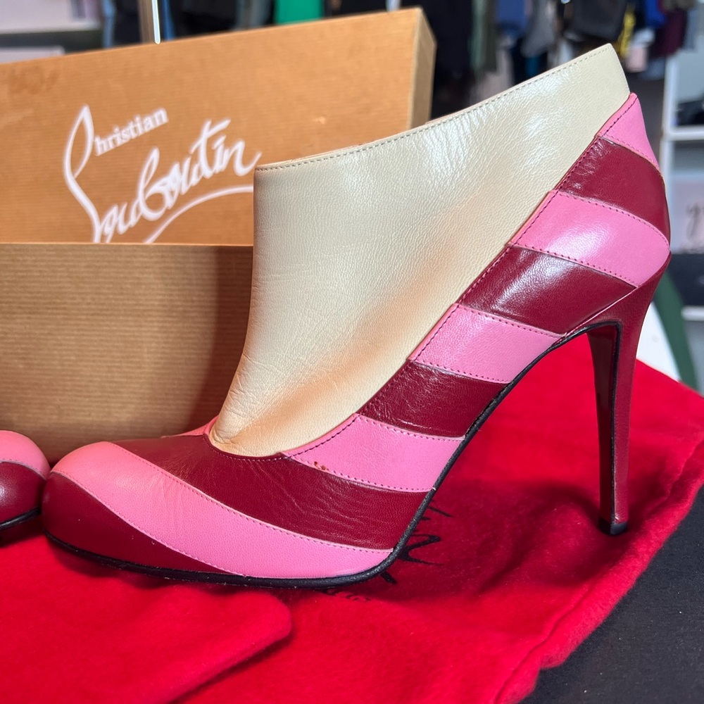 Christian Louboutin Pink and Cream Striped Heels